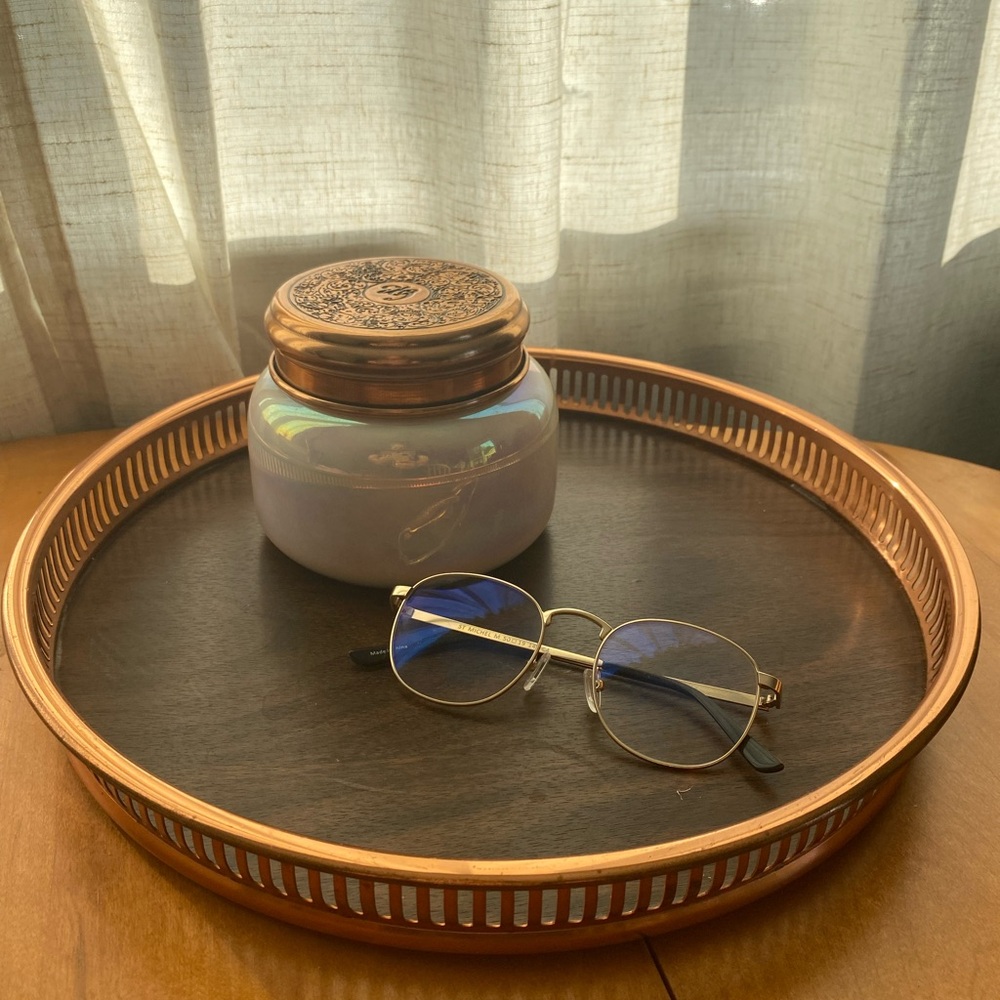 Gorgeous Vintage Style Copper & Faux Wood Design Table/Centerpiece Tray